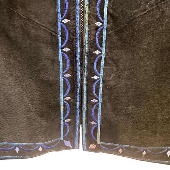 Bob Mackie Wearable Art Embroidered Leather Jacket Blue Black Boho Size S - Picture 5 of 10